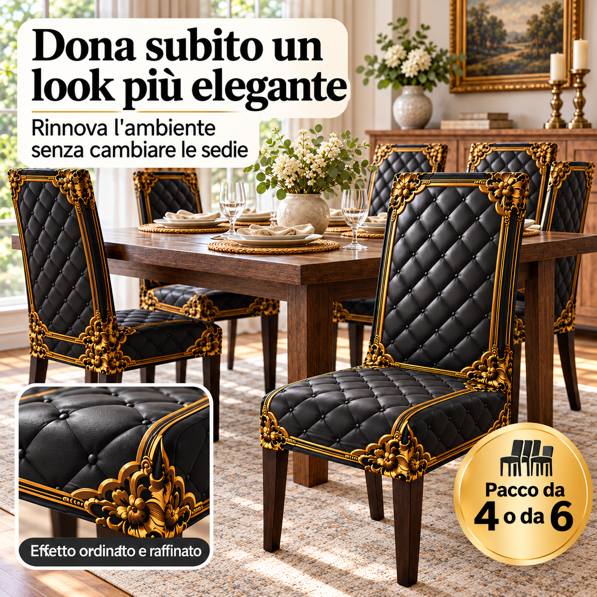Coprisedia Elegance™ – Protegge, Rinnova e Trasforma le Tue Sedie